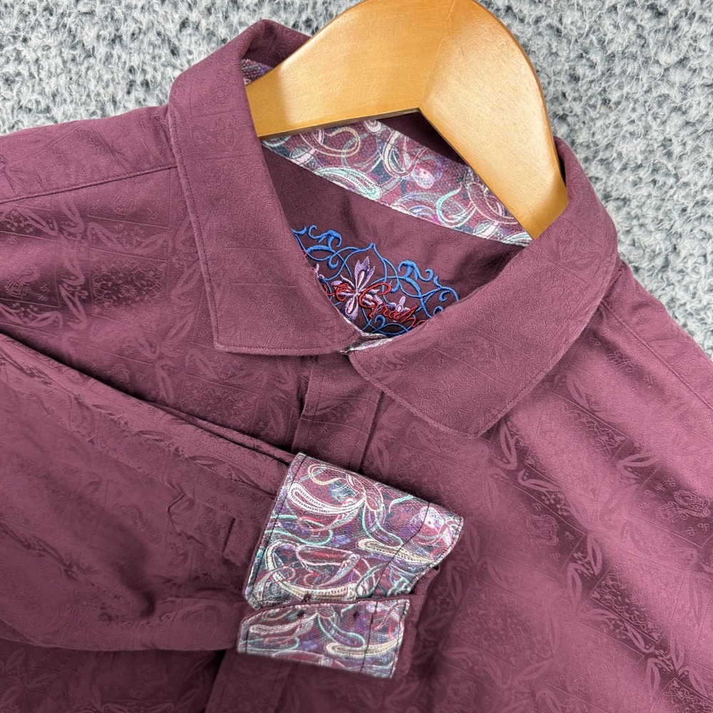 Robert Graham Shirt Mens XL Purple Flip Cuff Contrast Trim Classic Fit Button Up